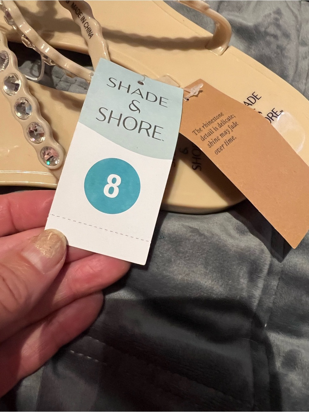 Shade & Shore Jelly Rhinestone Women’s Size 8 Tan Sandals, new with tags - Picture 3 of 8